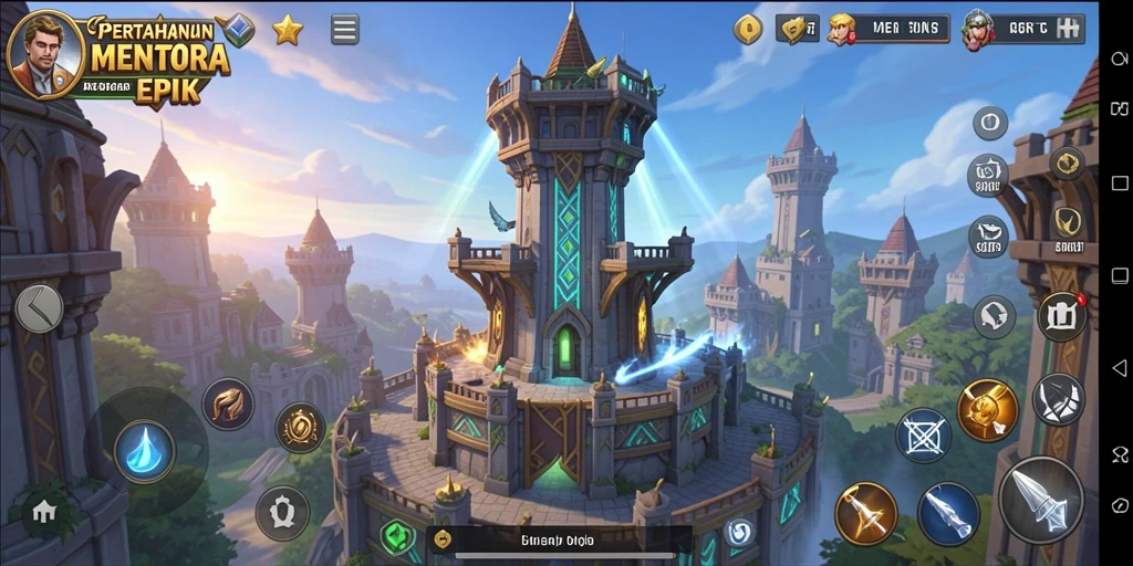Screenshot utama 55RT menampilkan aksi gameplay Tower Defense yang intens.