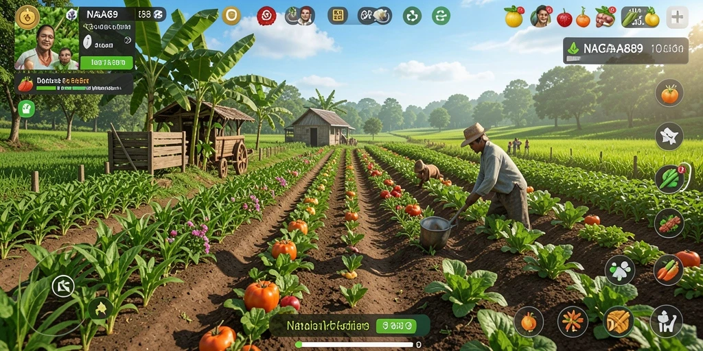 Tampilan gameplay seru di NAGA889 saat bertani dan memanen.